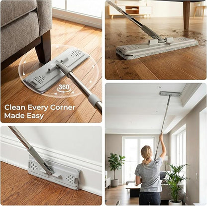 Mop and Bucket Set, Floor Mop and Bucket with Wringer Set, Wet and Dry Mop for Hardwood Floors, Vinyl, Tile, Baseboards and Walls (4 Washable Microfiber Pads Included)