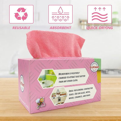Microfiber Cleaning Cloth, Lint-Free Shop Towels Reusable, Bulk Rags in a Box for Home, Kitchen and Car, 8 Inch x 8 Inch,40 Pack with Box (Pink)