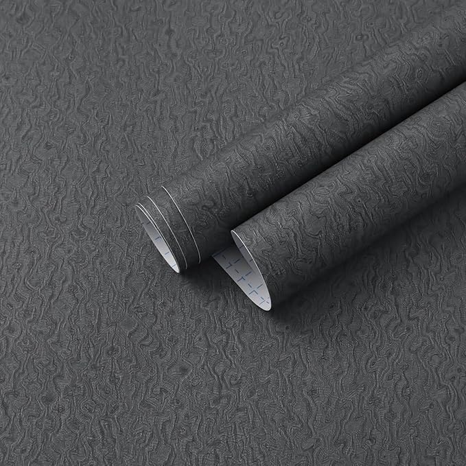 Heroad Grey Peel and Stick Wallpaper Modern Contact Paper Dark Grey and Black Wall Paper Renter Friendly Removable Vinyl Self-Adhesive Waterproof for Bathroom Bedroom Cabinet and Drawer 15.7" x 393"