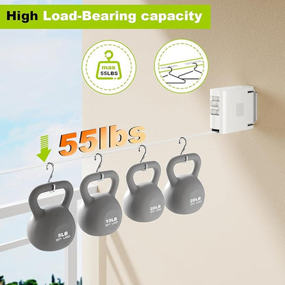 13.9 ft TPU Retractable Clothesline for Indoor & Outdoor – Heavy‑Duty Windproof Wall‑Mounted Drying Line with Separate Hanging Holes for Faster Drying, Ideal for Home, Balcony & Garden
