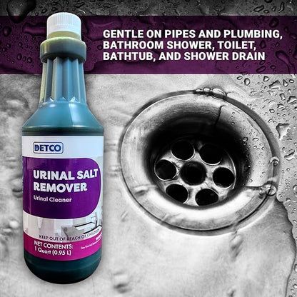 Urinal Salt Remover Concentrate - Safe on Pipes and Plumbing, Odor Control, Cleans Rust, Scale, and Uratic Salt Build-Up, Case of 12
