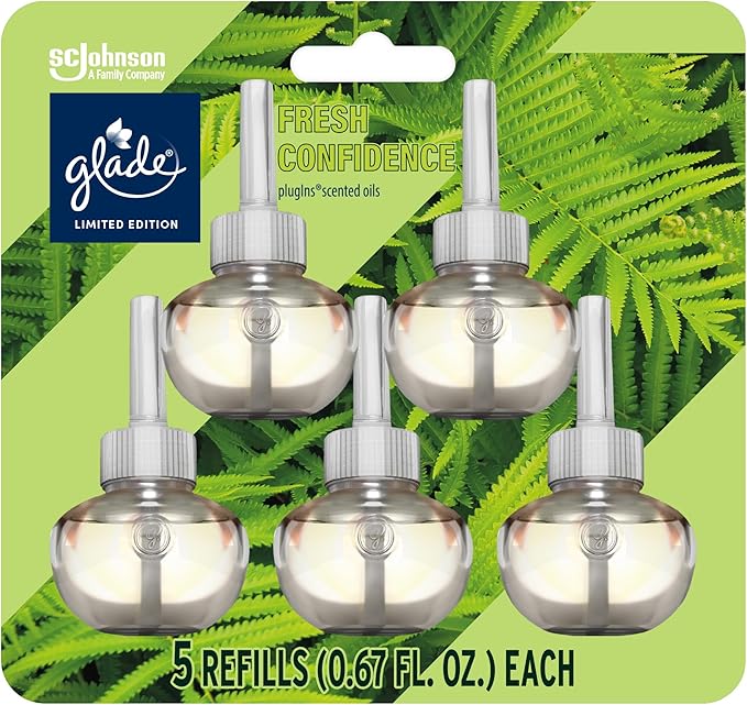 Glade PlugIns Refills Air Freshener, Fresh Confidence, Scented and Essential Oils for Home and Bathroom, 0.67 Fl Oz, 5 Count