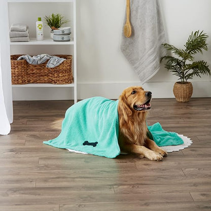 Bone Dry Pet Grooming Towel Collection Absorbent Microfiber X-Large, 41x23.5, Embroidered Green (Pack of 12)