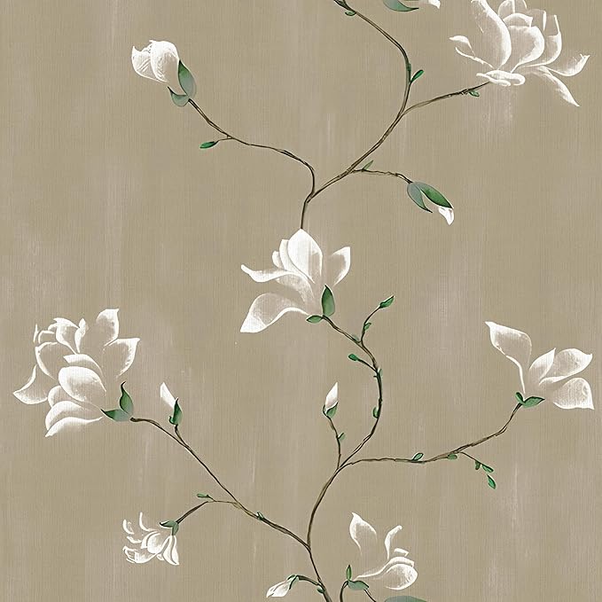 Laatse Floral Wallpaper Peel and Stick 17.5" x 118" Khaki Floral Contact Paper Vintage Self Adhesive Wallpaper Vinyl Waterproof Wall Paper for Bedroom Walls Cabinet Countertop Decor