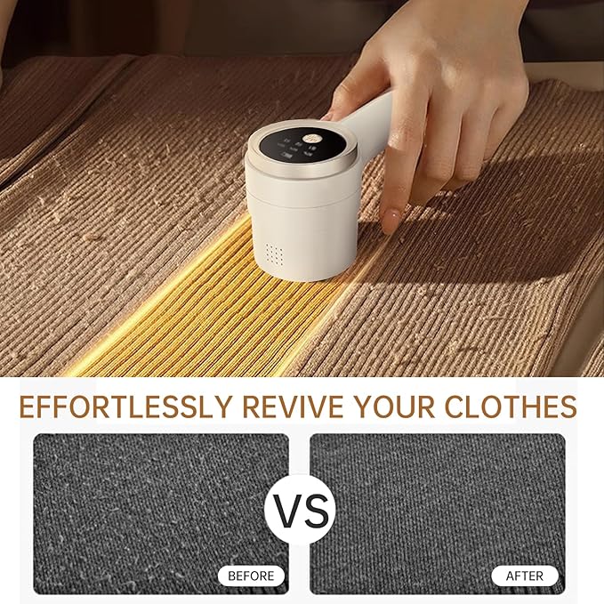 Fabric Shaver, Lint Remover Rechargeable 3-Speed Remove Fuzz, Pilling for Wool, Clothes, Sweater, Coat, Electric Lint Shaver with Stainless Steel Replacement Blades, Light Beige