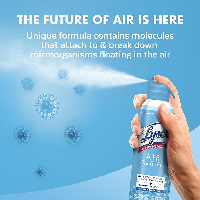 Lysol Air Sanitizer Spray with Bacterial Odor Eliminator for Home & Office, Sanitizing Air Spray, Air Freshener Alternative, Cotton Blossom Scent, 10 oz (Pack of 3)