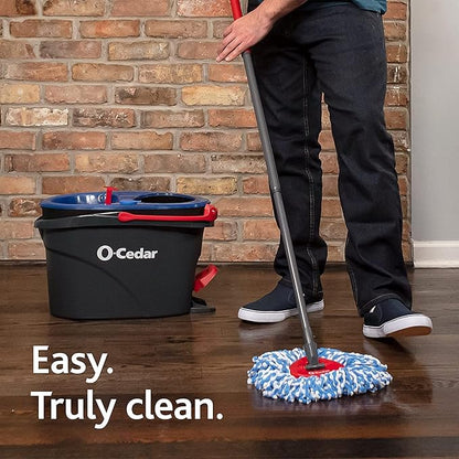 O-Cedar RinseClean Microfiber Spin Mop & Bucket Floor Cleaning System with 4 Extra Mop Head Replacements
