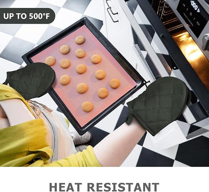 Short Oven Mitts, Heat Resistant 500°F, Silicone Grip Kitchen Gloves, Non-Slip for Baking, Grilling, BBQ, Machine Washable with Hanging Loop, 2-Pack Set, Gray