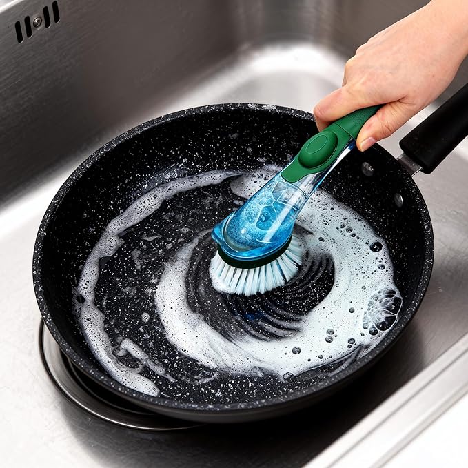 Kitchen Cleaning Tool Set - 3-Pack Dish Scrub Brush Kit with 10PCS Non-Scratch Scrub Sponges, Bottle Brush & Pot Scrubber, Safe for Cookware, Bathroom & Nonstick Surfaces