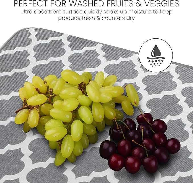 Bellemain XL Dish Mat 24" x 17" ( LARGEST MAT ) Microfiber Dish Drying Mat , Super absorbent ( Trellis )