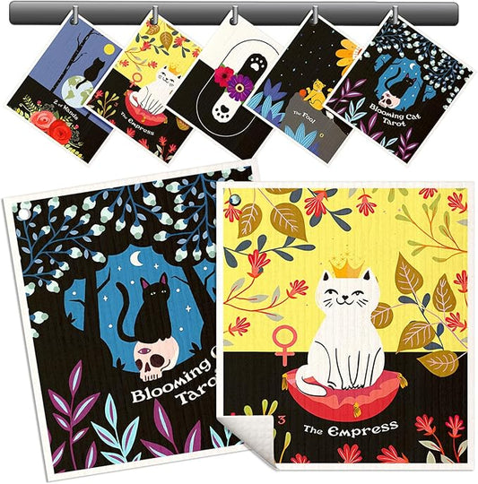 Swedish Dishcloths for Kitchen - 5 Pack Reusable Dish Cloths for Washing Dishes Absorbent Cute Funny Kitchen Towels Cleaning Sponge, New Cat