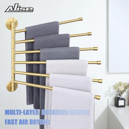Alise Swing Out Towel Rack,Folding Hand Towel Bar 6 Bars Arm Towel Holder Towel Hanger for Bathroom Wall Mount,Space Saving Towel Rail,GDL8006-G SUS304 Stainless Steel Brushed Gold