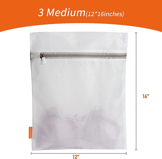 Polecasa 3Pcs Extra Durable Mesh Laundry Bags with Sturdy Zipper for Delicates 12 x 16 Inches (3 Medium)
