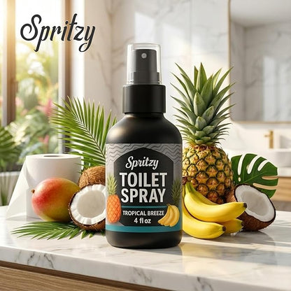 Toilet Spray (4 fl oz) | 600+ Sprays | Bathroom Spray w/Many Scents – Restroom & Bathroom Odor Eliminator – Essentials for a Fresh, Confident Bathroom (Tropical Breeze)