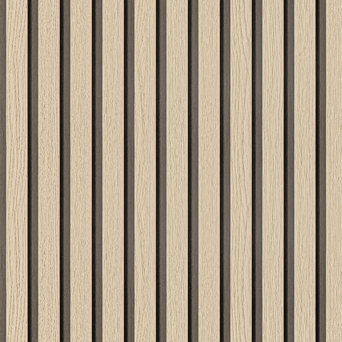 Arthome Wood Slat Wallpaper 17''x240'' Peel and Stick self Adhesive Wood Wallpaper PVC Vinyl Decorative Removable Wallpaper Waterproof Faux Wood Grating Stripe Contact Paper for Living Room (Oak)
