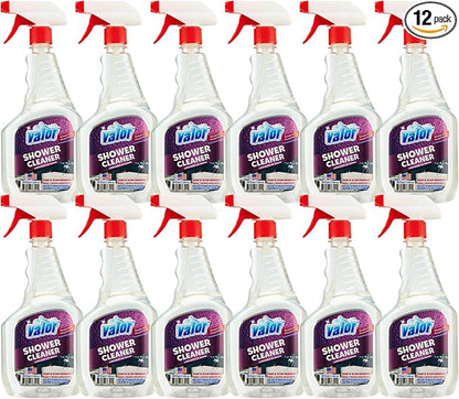 Valor Shower Cleaner Spray – Soap Scum & Hard Water Stain Cleaning Solution for Bathroom, Tub & Tile, (32 Fl Oz (Pack of 12))