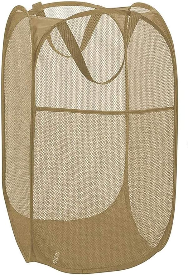 Sturdy Collapsible Big Mesh Laundry Basket Large Clothes Hamper With Handles Portable Room Closet Storage Organizer Beige
