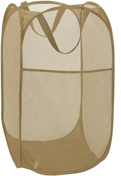Sturdy Collapsible Big Mesh Laundry Basket Large Clothes Hamper With Handles Portable Room Closet Storage Organizer Beige