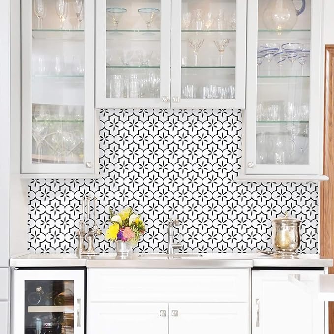 GloryTik Geometry Black/White Textured Wallpaper 17.7x393.7in, Removable Modern Trellis Decorative Contact Paper for Cabinets, Kitchen, Bathroom Walls