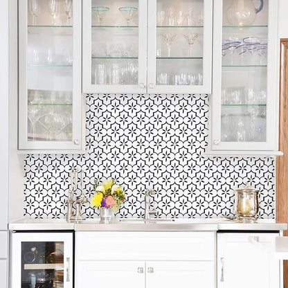 GloryTik Geometry Black/White Textured Wallpaper 17.7x393.7in, Removable Modern Trellis Decorative Contact Paper for Cabinets, Kitchen, Bathroom Walls