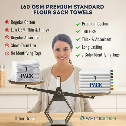 Flat Flour Sack Towels 100% Cotton Dish Towel Reusable Baking Cloth for Bread Dough, Baguettes, Ciabatta, Machine Washable, Kitchen Towels for Cleaning (White, 18"x28" - Pack of 7)