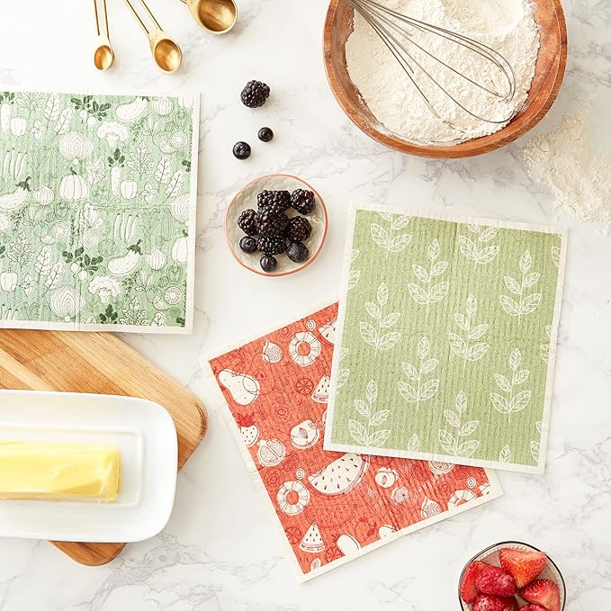 DII Swedish Dishcloths for Kitchen & Cleaning, Reusable, Machine Washable & Dishwasher Safe, Biodegradable, 7.75x6.75, Fresh Market