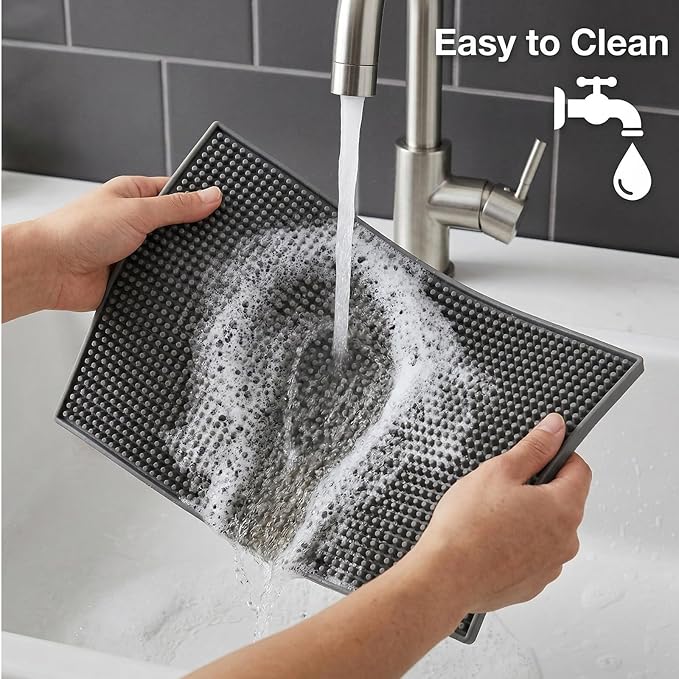 Tebery 3 Pack Rubber Bar Mat 18 x 12, Thick Durable and Stylish Bar Service Spill Mat, Non Slip Non-Toxic Grey Service Mat for Coffee, Bars, Restaurants Counter Top