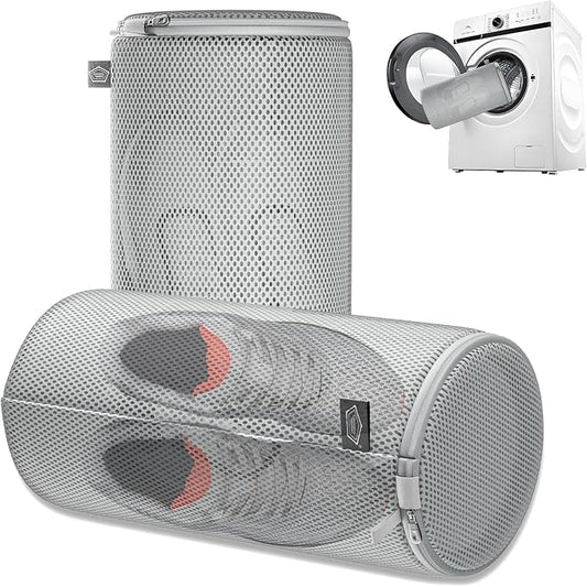 Kimmama Shoe Washing Machine Bag, Shoe Bag for Washing Machine, Mesh Laundry Bags for Sneakers, Footwear, Trainers, Slippers, Grey Sandwish Net, 8x15"