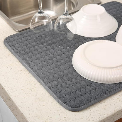 2 Pack Microfiber Dish Drying Mat for Kitchen Counter,Ultra Absorbent Dish Drainer Mat ,Dish Drying Pad , Dish Rack Mat 20×15 Inch (Dark Gray)