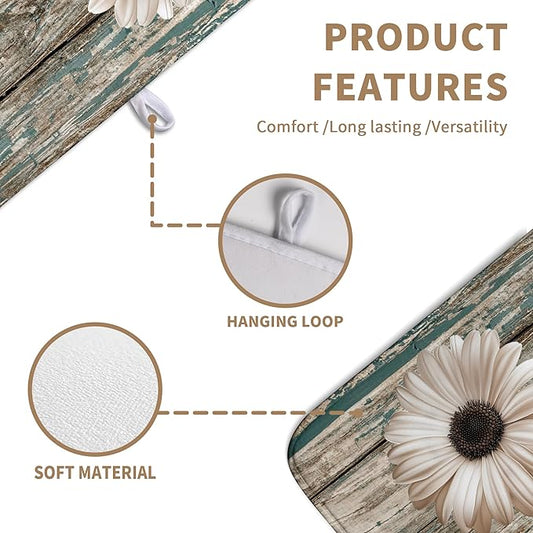 Summer Sunflower Vintage Dish Drying Mats for Kitchen Counter Country Rustic Daisy Farmhouse Kitchen Dishes Dryer Pad Fall Absorbent Dish Mat Microfiber Washable Foldable Reusable Large 18x24 in