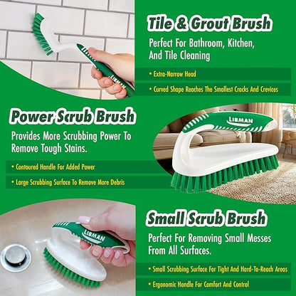 Libman Scrub Brush Kit | Cleaning Brush | Tile & Grout Brush | Small Scrub Brush | Power Scrub Brush | Carpet Brush | Bathroom Scrubber | Boot Scrubber | 3 Different Brushes Included