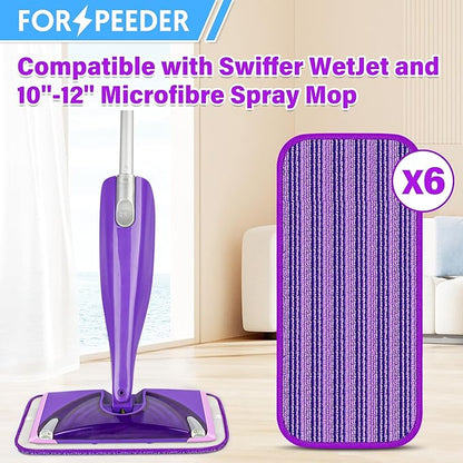 6 Pack Reusable Mop Pads for Swiffer WetJet Spray Mop, Wet Pads Refill Machine Washable Wet Dry Dual Use for Hardwood, Vinyl, Marble, Stone and Glass