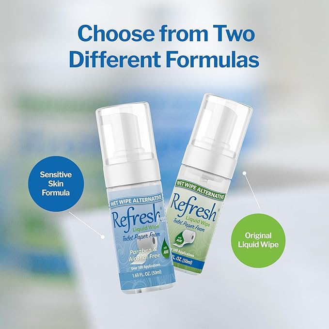 Refresh Liquid Wipe Free: Toilet Paper Foam (Sensitive Skin Foam, 50ml/250ml (10.14 Fl Oz) Combo Pack)