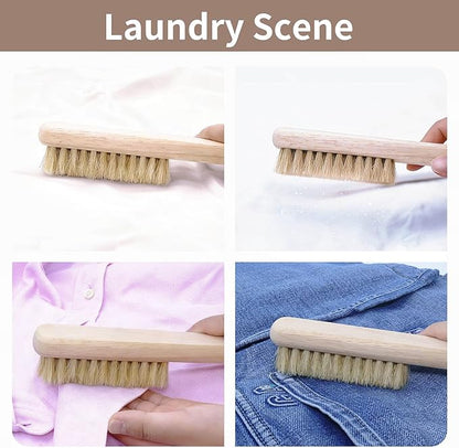 Wood Laundry Stain Brush with Boar Bristle, Tough Stain Remover for Delicate Fabric, Cotton, Linens, and Shoes, Laundry Scrub Brush for Fresh and Clean Fabric