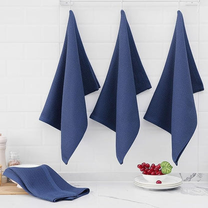 Homaxy 100% Cotton Oversized Waffle Weave Kitchen Dish Towels, Ultra Soft Absorbent Quick Drying Cleaning Towel, 20 x 28 Inches, 4-Pack, Navy Blue