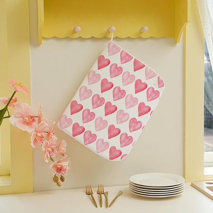 Valentine's Dish Drying Mat 18x24 Inches For Kitchen Counter Absorbent Pink Love Heart Kitchen Mother's Day Anniversary Wedding Drying Mat Pad For Home Kitchen,Dining Room,Office Decoration