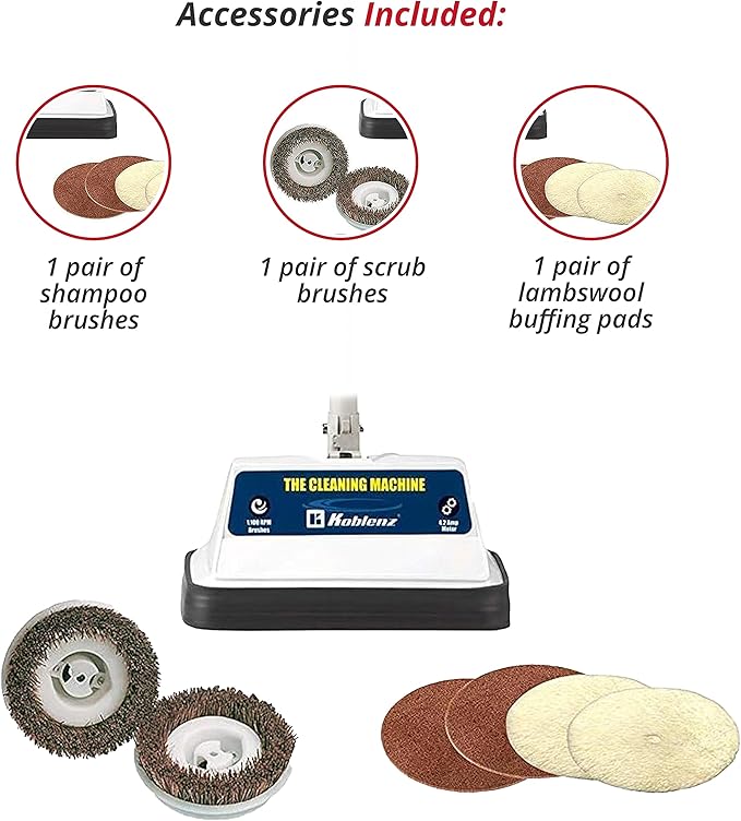 Koblenz Shampooer and Polisher, Floor Shampooer and Polisher, Hard Floor Cleaner, Heavy-duty Carpet Cleaning Machine with Scrubbing Brushes and Polishing Pads, 3 Speeds, Blue/Gray (P-620BA)