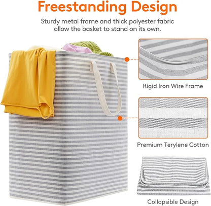 Lifewit 2 Pack Laundry Basket 100L Each, Collapsible Clothes Hamper with Reinforced Handles, Freestanding Waterproof Design for Bedroom and Laundry Room, Grey 200L Total