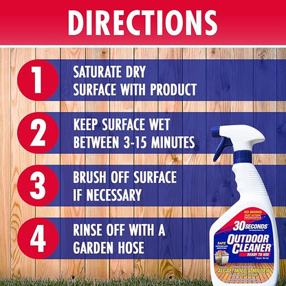 30 SECONDS Outdoor Mold & Mildew Stain Remover Spray | Ready To Use | 32 fl. oz. | 2 Pack