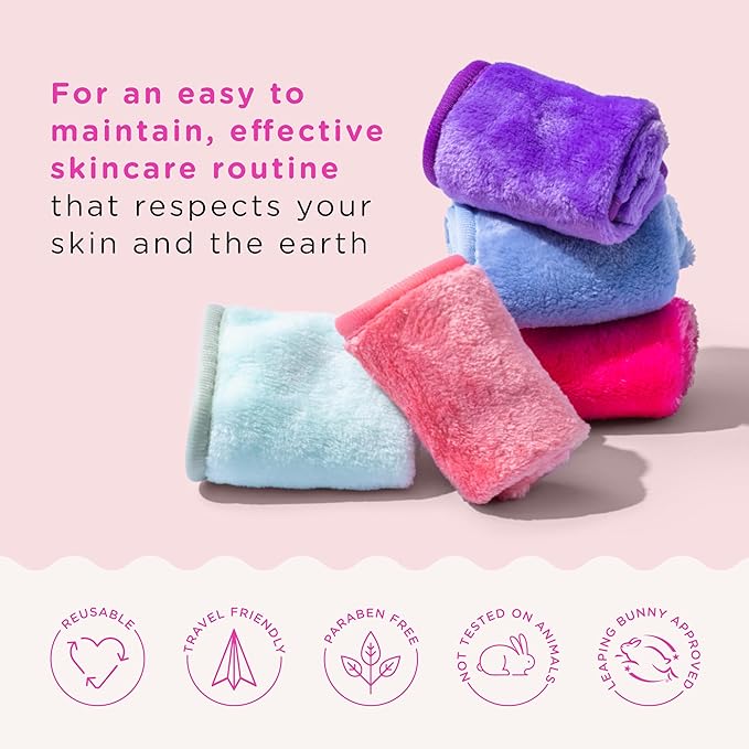 ERASE YOUR FACE Reusable Makeup Remover Cloths - Microfiber Face Towels to Cleanse & Remove Makeup - Water Activated for Sensitive Skin - Black & Animal Print (2 Count)