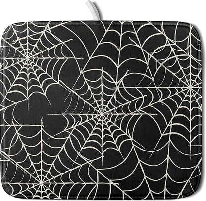 Halloween Dish Drying Mat for Kitchen Counter 16x18 Spider Web Black Holiday Scary Theme Absorbent Reversible Microfiber Drying Mats Kitchen Countertop Protector Dishes Drainer Pad