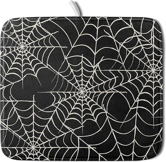 Halloween Dish Drying Mat for Kitchen Counter 16x18 Spider Web Black Holiday Scary Theme Absorbent Reversible Microfiber Drying Mats Kitchen Countertop Protector Dishes Drainer Pad