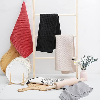 Homaxy 100% Cotton Waffle Weave Kitchen Dish Towels, Ultra Soft Absorbent Quick Drying Cleaning Towel, 13 x 28 Inches, 4-Pack, Brick Red