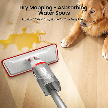 Spray Mops for Floor Cleaning with 3pcs Washable Pads, Xlife Wet Dry Mop for Kitchen Wood Hardwood Laminate Ceramic Tiles Floor Dust Cleaning-Red (No Cleaner)
