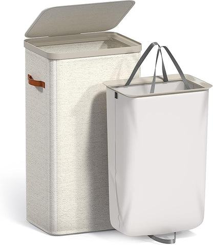 Sorbus Laundry Hamper with Lid - Collapsible Fabric Laundry Basket with Handles and Removable Laundry Bag – 26.5 Gallon (100 L) Dirty Clothes Hamper for Bedroom, bathroom and dorm (Beige)