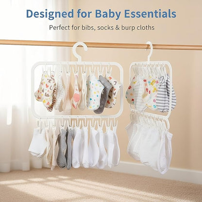 26-Clip Multi-Layer Clothes Drying Rack, BPA-Free ABS Laundry Hanger for Baby Clothes, Socks & Underwear, Heavy Duty Non-Foldable Hanger for Apartment, Nursery & Small Spaces (Off-White)