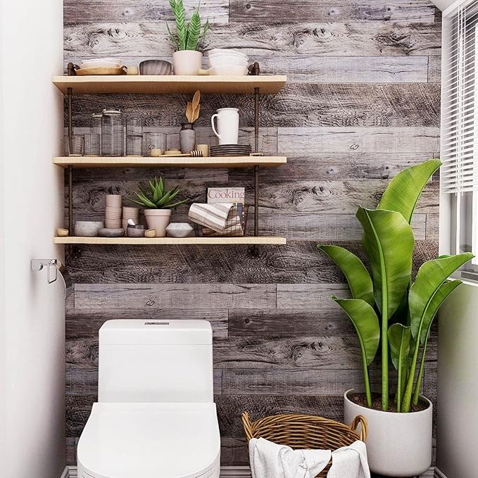 Yun-aeon Gray Wood Peel and Stick Wallpaper 17.3" X 400" Self Adhesive Wallpaper Backsplash Line Removable Wall Paper Bathroom Old Furniture Renovation Furniture