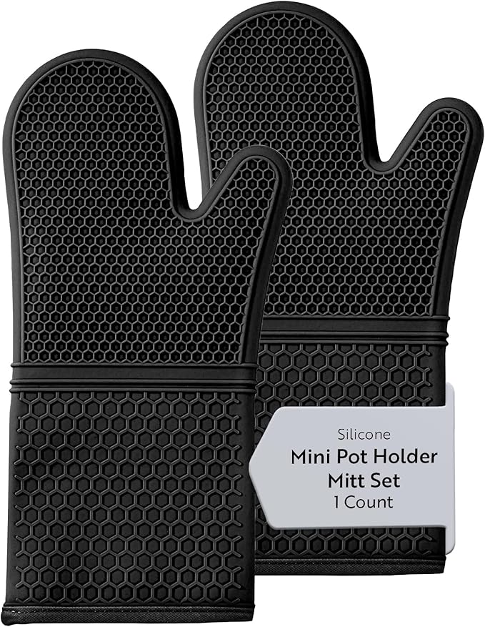 Restaurantware 2-Piece Silicone Oven Mitts Set 1 Case of 13.98 x 7.28 x 1.57 Inches Cotton Lined Heat Resistant Gloves, Slip-Resistant Waterproof Oven Gloves, Black Cooking Mitts for Baking and BBQ