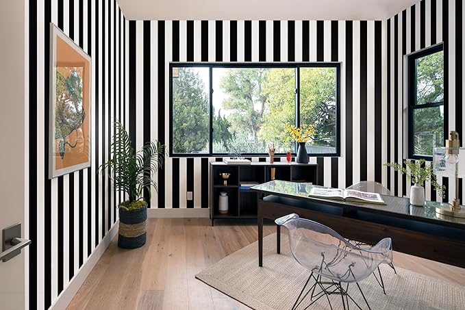 Guvana Stripe Black and White Peel and Stick Wallpaper Self-Adhesive Wallpaper 118"x17.7" Removable Contact Paper Waterproof Wall Paper Decorative Wall Covering Cabinets Shelves Drawer Liner Vinyl