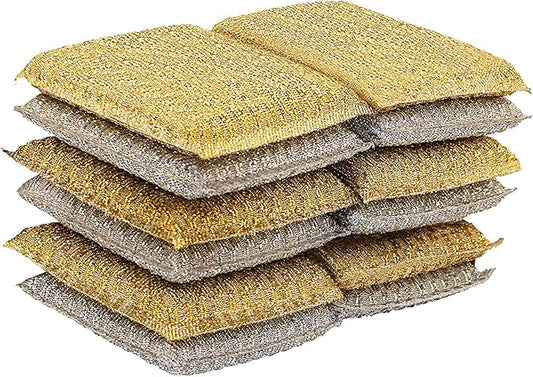 Gold and Silver Kitchen Sponge Scrubber, Heavy Duty Metallic Sink, Pot, Dish Washing Scrubber Non-Scratch, Non-Metal, Kosher Sponge, Pack of 12 (Superio)